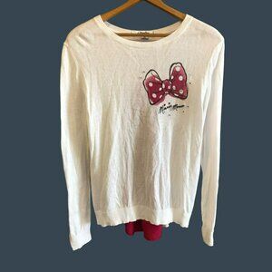 Disney Parks Minnie Mouse Sweater Women's Sz M Bow Flare Lightweight Rhinestones